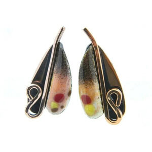 VTG MATISSE Renoir Copper Pink Orange Yellow Enamel "LILY" Leaf Clip Earrings